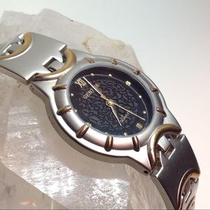 Geneva Watch Silver Brass Black face with pattern